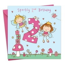 Twizler 2nd Birthday Card for Girls - Fairy Princess - Children's Age 2 Happy Birthday Greeting Card for Daughter Granddaughter Niece Kids
