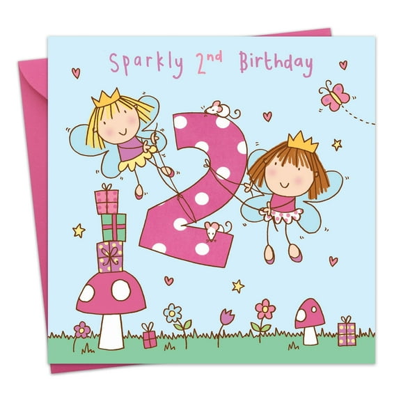 Twizler 2nd Birthday Card for Girls - Fairy Princess - Children's Age 2 Happy Birthday Greeting Card for Daughter Granddaughter Niece Kids