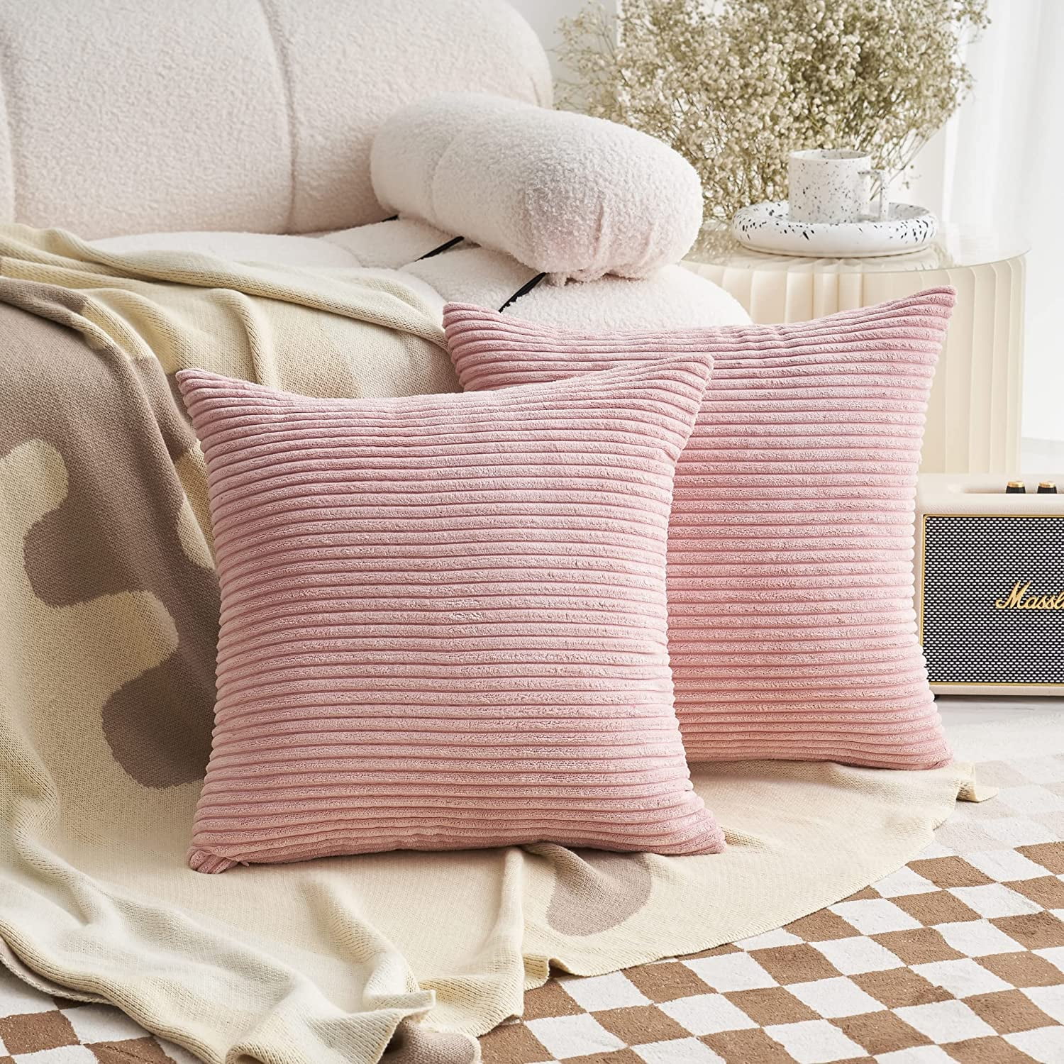 Blush pink bed cushions hotsell