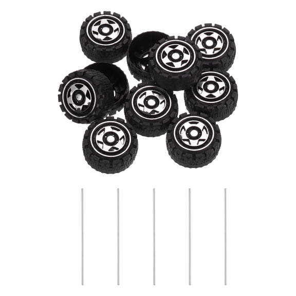 10pcs Toy Car Wheels, 32mmx15mm Plastic Roll and 2mmx100mm Shaft Round Rod Axles for DIY RC Car Truck Boat Helicopter Model Part, Silver Grey