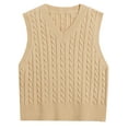 thumbnail image 3 of Womens Sweater Casual College Style Knitted Vest Sleeveless V-Neck Retro Fall Outfit,Khaki,S, 3 of 4
