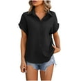 thumbnail image 2 of Njoeus Women Button Up Shirt Dressy Casual Office Work Tops Wrinkled Plain Blouse Summer Short Sleeve T-Shirts S-XXL, 2 of 4
