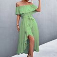 thumbnail image 2 of USSUMA Sundresses for Women Casual Summer Ruffle High Waist Wrap Long Swing Polka Dot Maxi Womens Shirt Dresses Beach Off Shoulder Sleeveless Plus Size Wedding Guest Sun Dress, 2 of 4