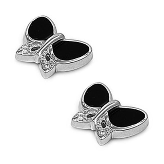 Butterfly Earrings Black Simulated Onyx .925 Sterling Silver Jewelry Female Unisex