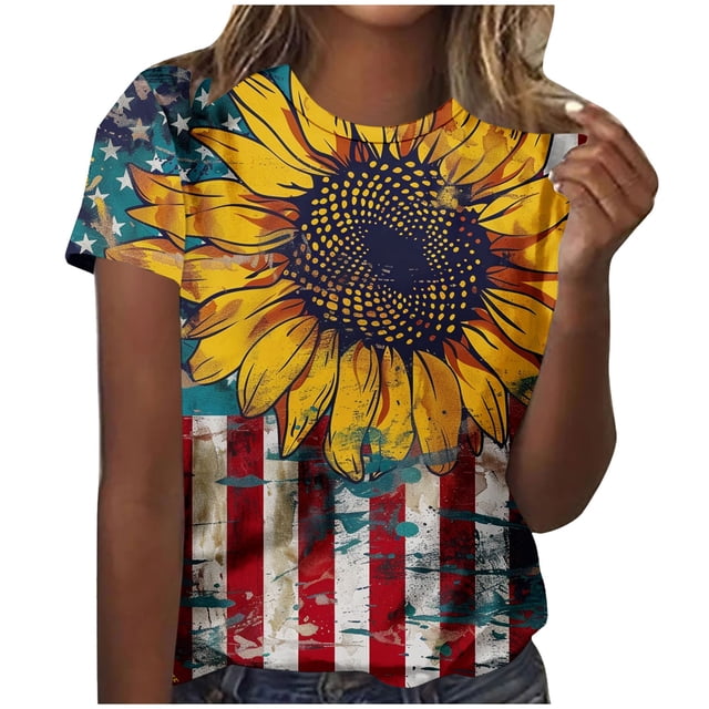 Mujeres Impreso Casual Top, Manga Corta Cuello Redondo Blusa para la Primavera Y el Verano, Camiseta de Moda, Toda la Temporada de la Fiesta