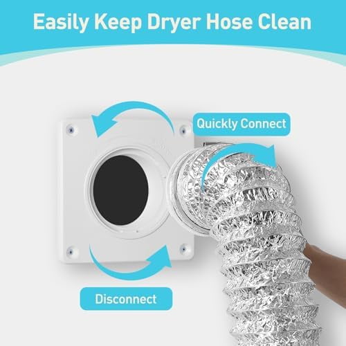 Dryer Vent Hose Connector Kit, 4" Diameter Dryer Duct, 8 ft Long, 7 x 7" Dryer Vent Wall Plate, Quick Connect and Disconnect, Fit 4 Inch Pipe, For Dryer Washer Bathroom Greenhouse Indoor