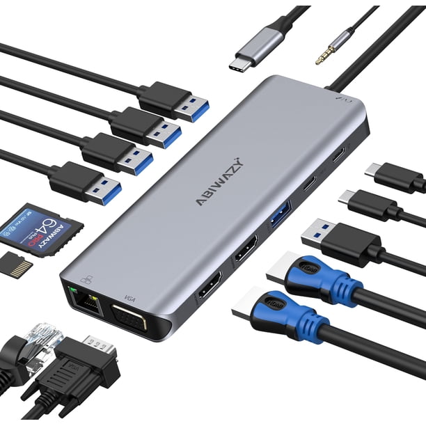 Estación de acoplamiento USB C con doble monitor 14 en 1 para Dell/HP/Lenovo