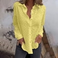 thumbnail image 2 of Samickarr Tops for Women Trendy Long Sleeve Turndown Collar Button Down Hollow Out Lightweight Breathable Blouse Solid Color Casual Loose T-Shirts, 2 of 8