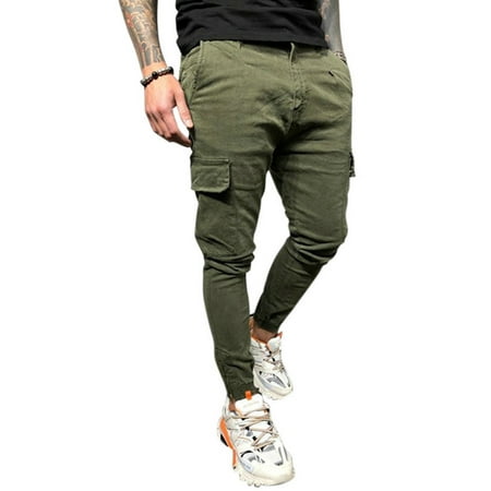 OpCgev Men's Casual Pockets Solid Color Skinny Pants