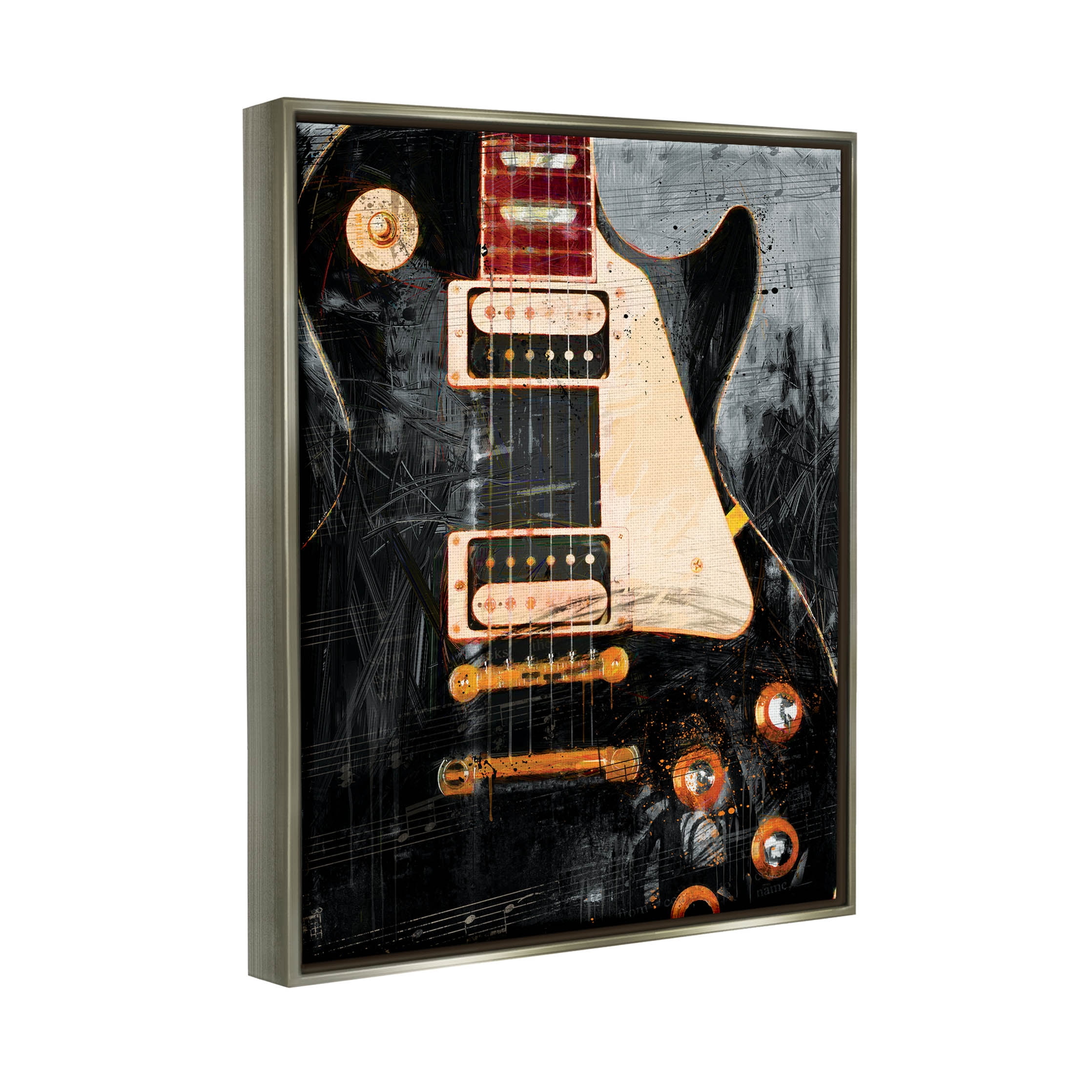 Vintage Electric Guitar Music Notes Vintage Graphic Art Luster Gray Framed Art Print Wall Art