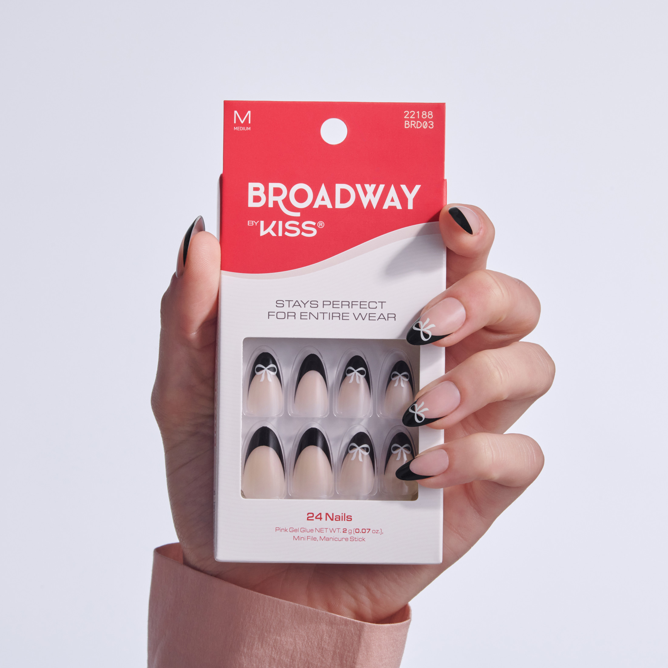 Broadway by Kiss Press On Nails Almond, ‘Me Shine’, White, Medium, 24 Count