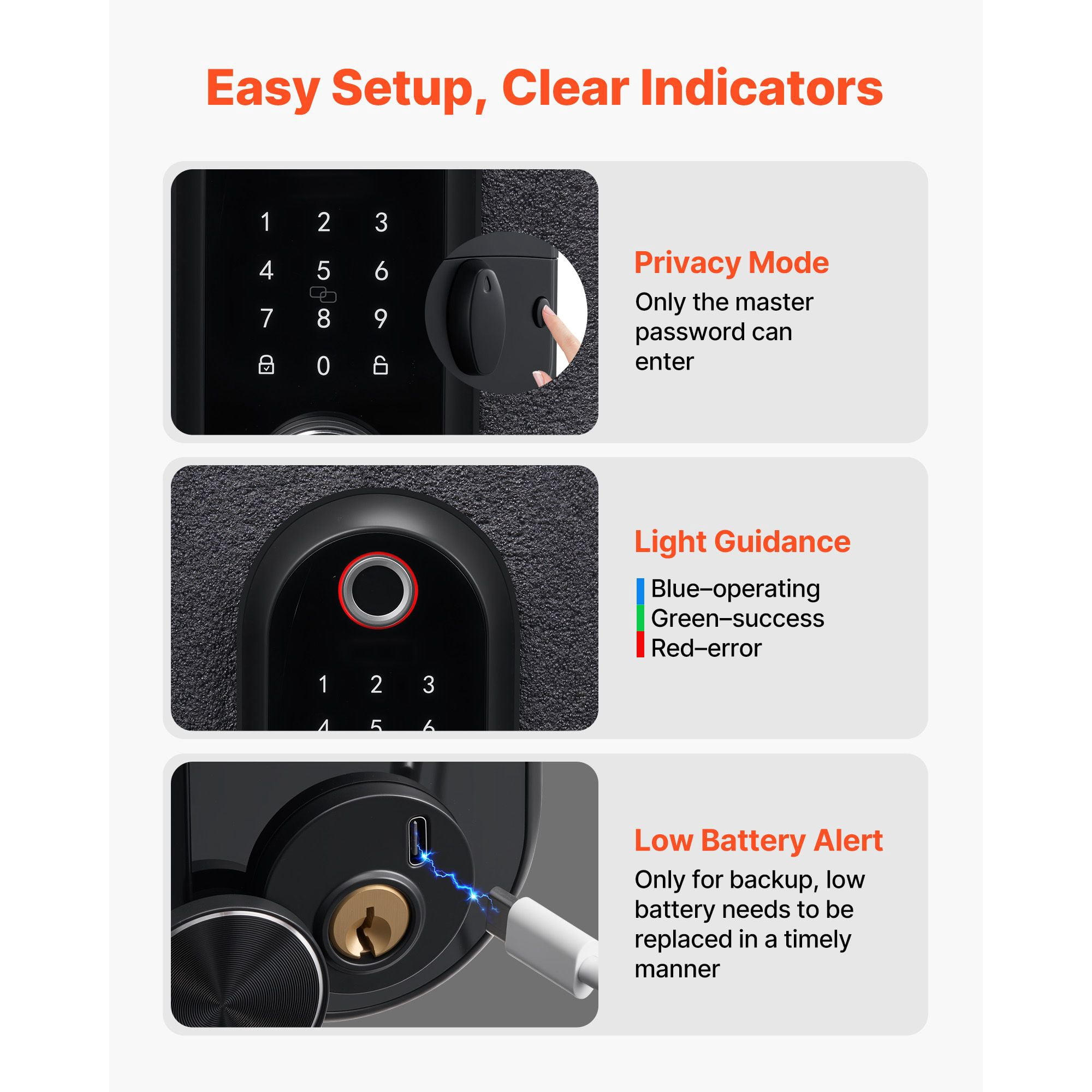 Fingerprint Door Lock Set with Handles Touchscreen 50 Fingerprints 100 User Codes IC Cards for Home Matte Black