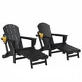 thumbnail image 2 of Outsunny Folding Adirondack Chair Set of 2, HDPE Fire Pit Chair with Retractable Ottoman, Cup Holder and Large Seat for Deck, Garden, Backyard, Black, 2 of 9