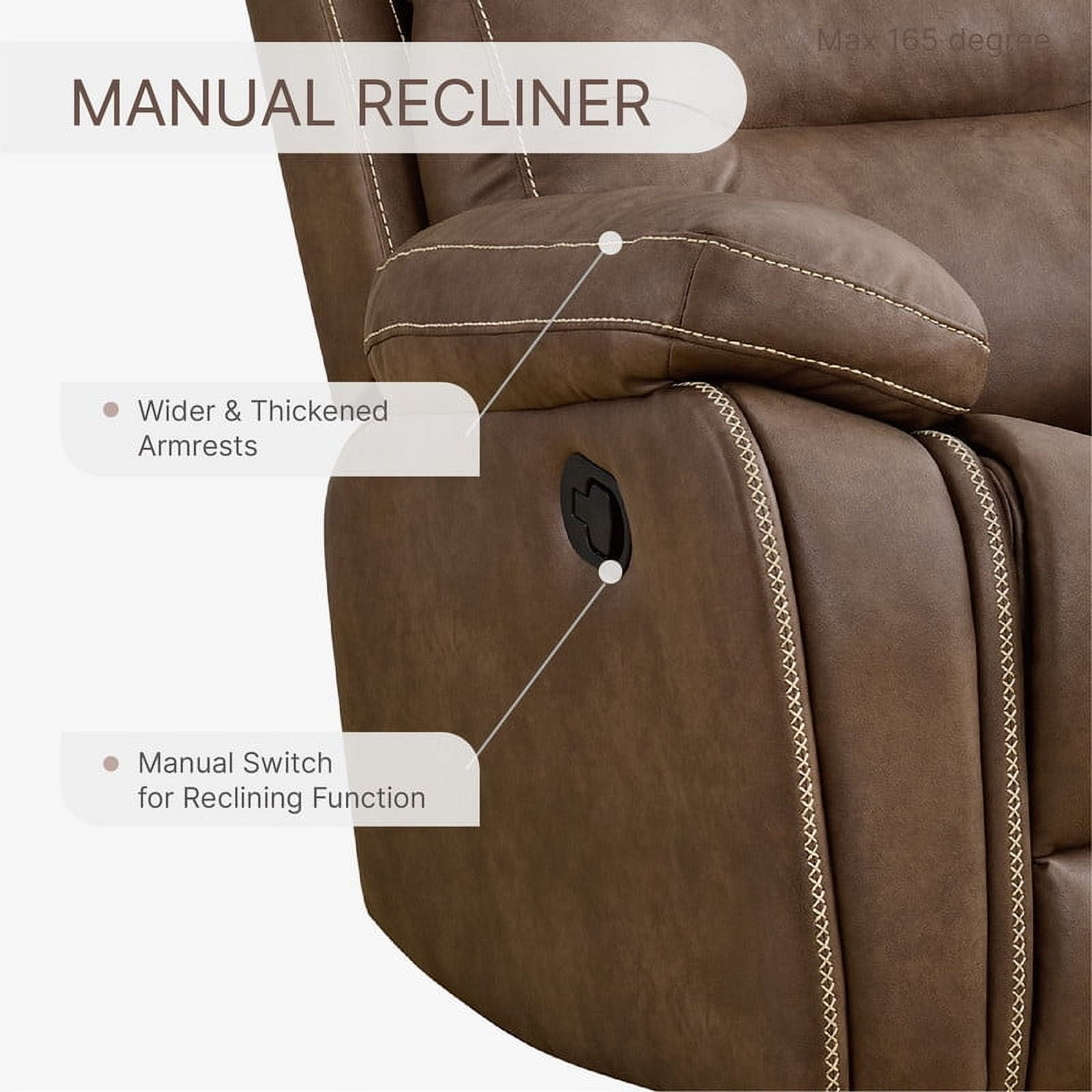 CHITA Polyfoam Wood Living Room Hassle Free Rocker Recliner Chair Saddle Brown