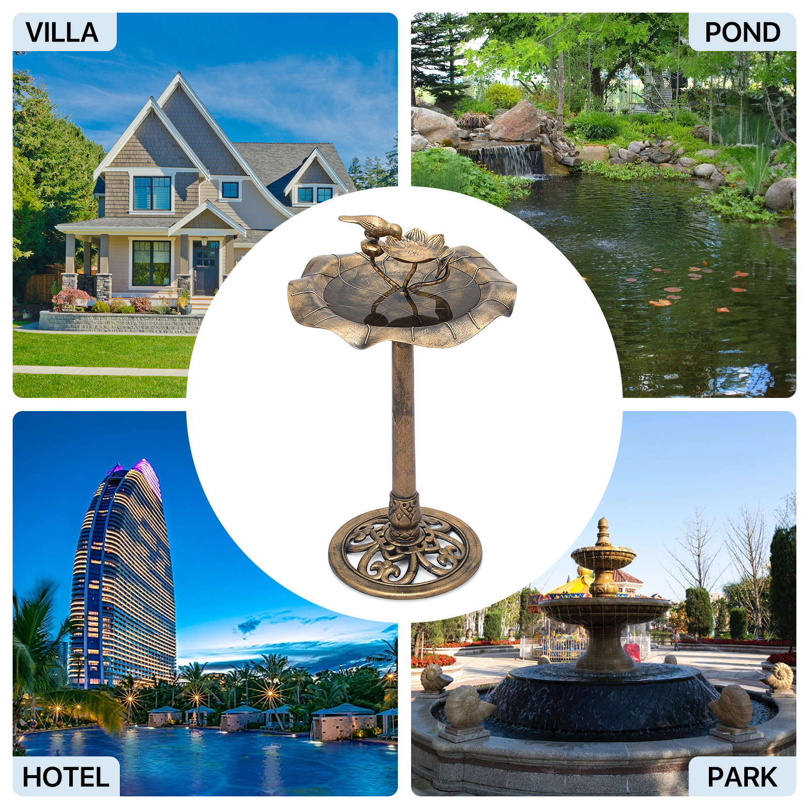 MoNiBloom 28" Outdoor Pedestal Bird Bath, for Garden Patio Backyard Decor, Bronze