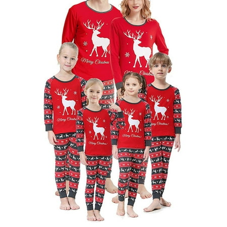 

Kiapeise Matching Family Pajamas Set Christmas Reindeer Snowflake Print Long Sleeve Top + Elastic Waist Pants Sleepwear