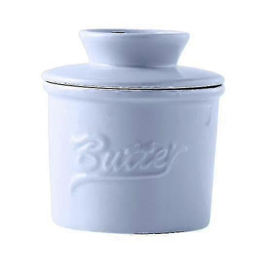 Ceramics Butter Crock with Lid French Butter Dish Keeper Counter Spreadable Soft Butter Container Storage Jar with Water Line Kitchen Supplies