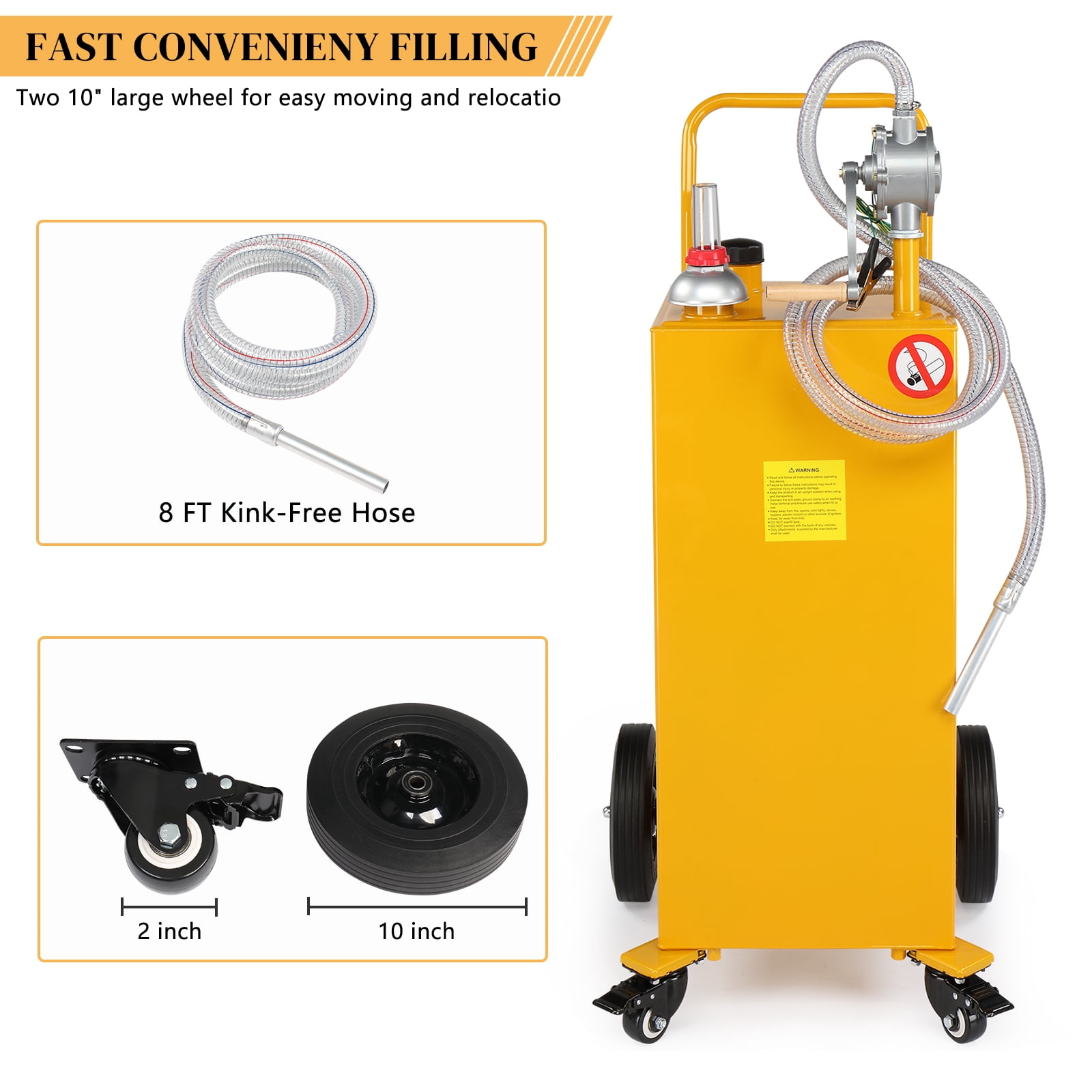 30 Gallon Gasoline Fuel Caddy with Bi-Directional Hand Crank Pump, Fuel Level Gauge & Universal Rolling Wheels, Welded Steel Portable Gas Diesel Storage Tank