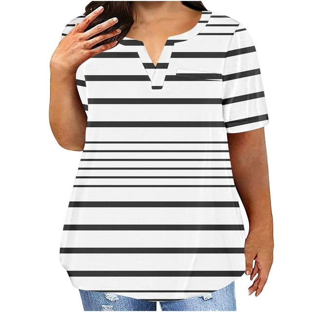 FcBaudy Hauts pour Femmes, Blouses et Chemises à Manches Courtes Col en V Grande Taille pour Femmes Blouse Décontractée Ample d'Été Blouse en Polyester pour Femmes