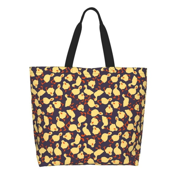 Pofeuu Cute Small Farm Birds Print Reusable Grocery Bags - Washable, Foldable, Packable Tote, Large Handles, Heavy Duty, Zippered Top Pouch
