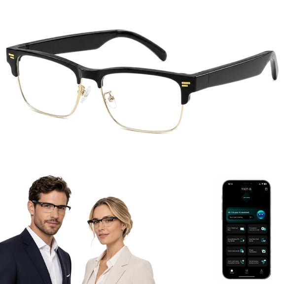 GenXenon AI Translator Glasses with 164 Language Translation,Bluetooth 5.4 Smart Audio Eyewear,Open Ear Speaker,Hands Free Calling,Music Playback,UV400 Anti Blue Light Clear Lens for Men Women