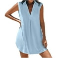 thumbnail image 2 of Xixinqiwan Women Dress ,Womens Solid Colour Lapel Sleeveless Pleated Dresses Skirts Light Blue XL, 2 of 8