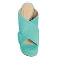 thumbnail image 3 of YDN Women Chic Peep Toe Wedge High Heel Sandals Slip On Double Wide Strap Backless Platform Mules Walking Dress Shoes Size 5 Turquoise, 3 of 4