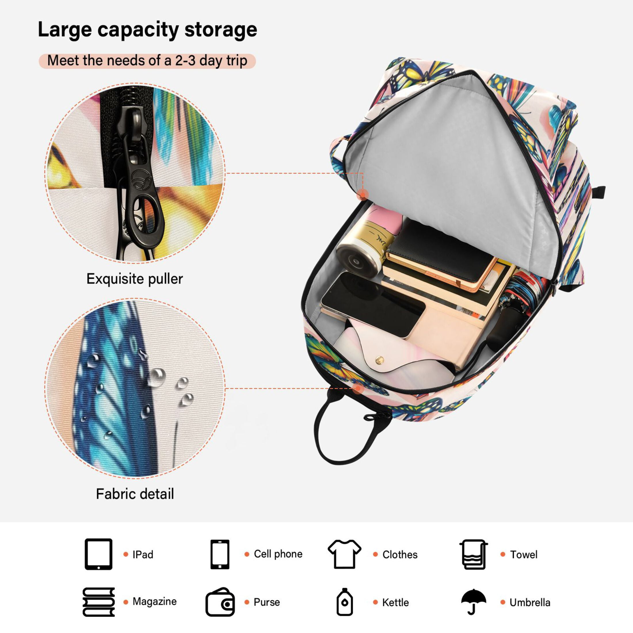 2 Racquet Holder Tennis Backpack Tennis Racket Covers Gym Bags Colorful Beautiful Butterflies