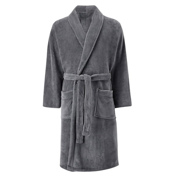 Luxury Robe Plush Bath Robe Micro Fleece Unisex One Size Fits Most Shawl Collar Gray