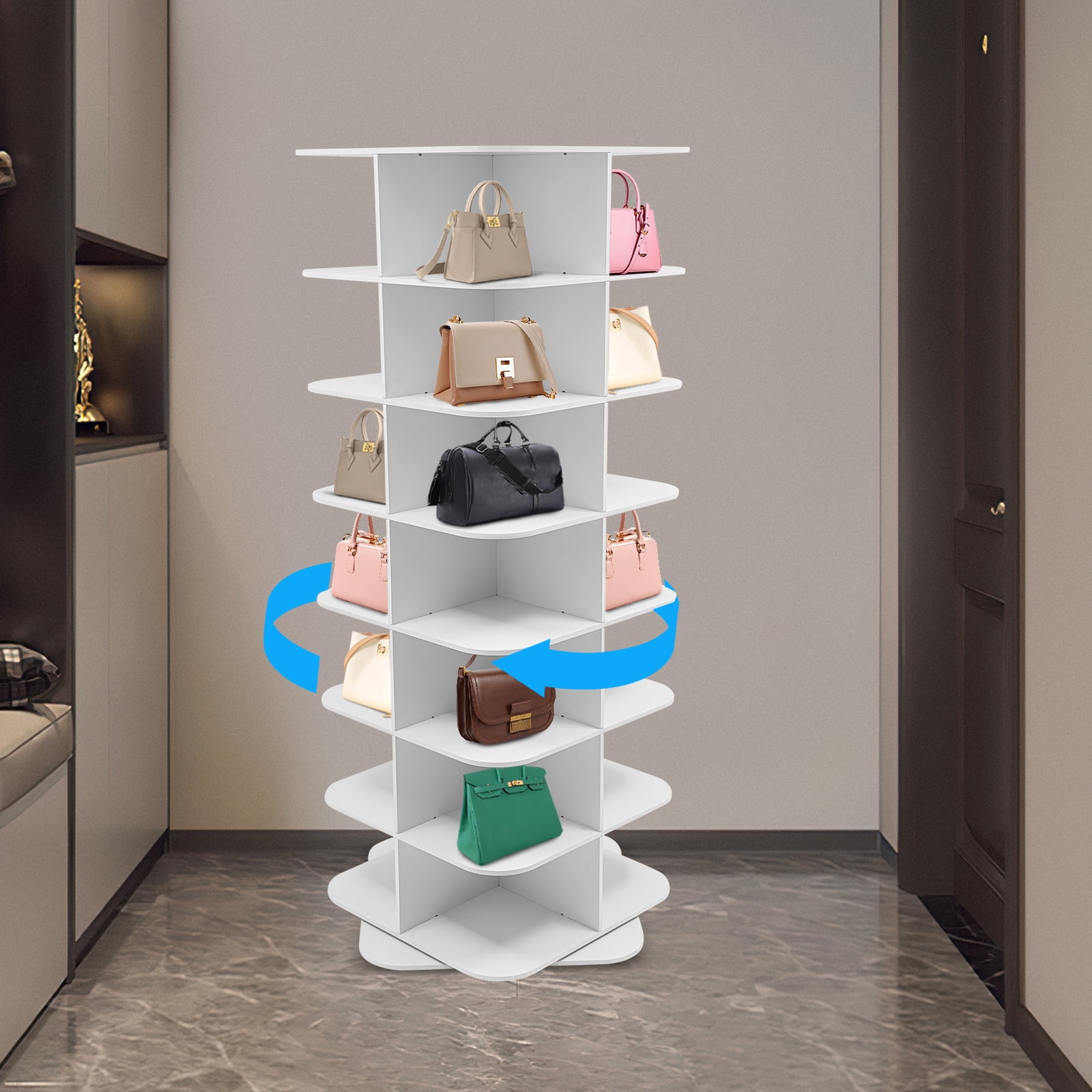 7-Tier Rotating Shoe Rack 360° Spinning Square Shoe Tower 28-Pair Large Capacity Shoe Organizer