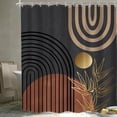 thumbnail image 3 of Abstract Mid Century Shower Curtain for Bathroom Decor 72Wx84H Inches Extra Long Black Boho Men Arch Sun Leaves Minimalist Modern Geometric Brown Gold Fabric Waterproof Polyester 12 Pack Hooks, 3 of 6