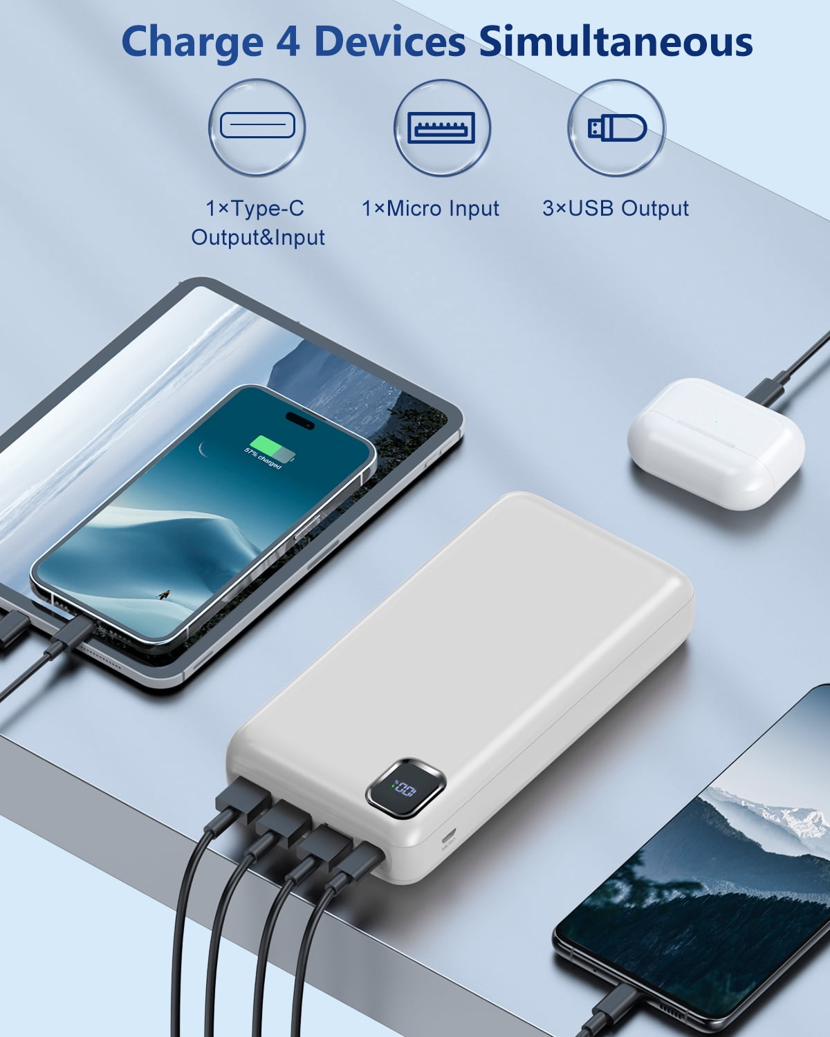 Tilnce 50000mAh Power Bank, 30W PD Fast Charging Portable Charger for iPhone 17 16 15 Pro Max, Samsung Galaxy; High-Capacity Battery Pack for Camping & Emergency