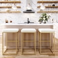 thumbnail image 5 of BELLEZE 30" Bar Height Bar Stools Set of 4, PU Leather Backless Barstools, Modern Upholstered Kitchen Stools with Metal Base Kitchen Island Chairs for Bar Pub Bistro, White & Gold, 5 of 7