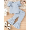 thumbnail image 2 of Bagilaanoe 2pcs Toddler Baby Girl Pants Set Short Sleeve Ruffle Tops + Flare Trousers 6M 12M 18M 24M 3T 4T Kids Casual Clothes, 2 of 7