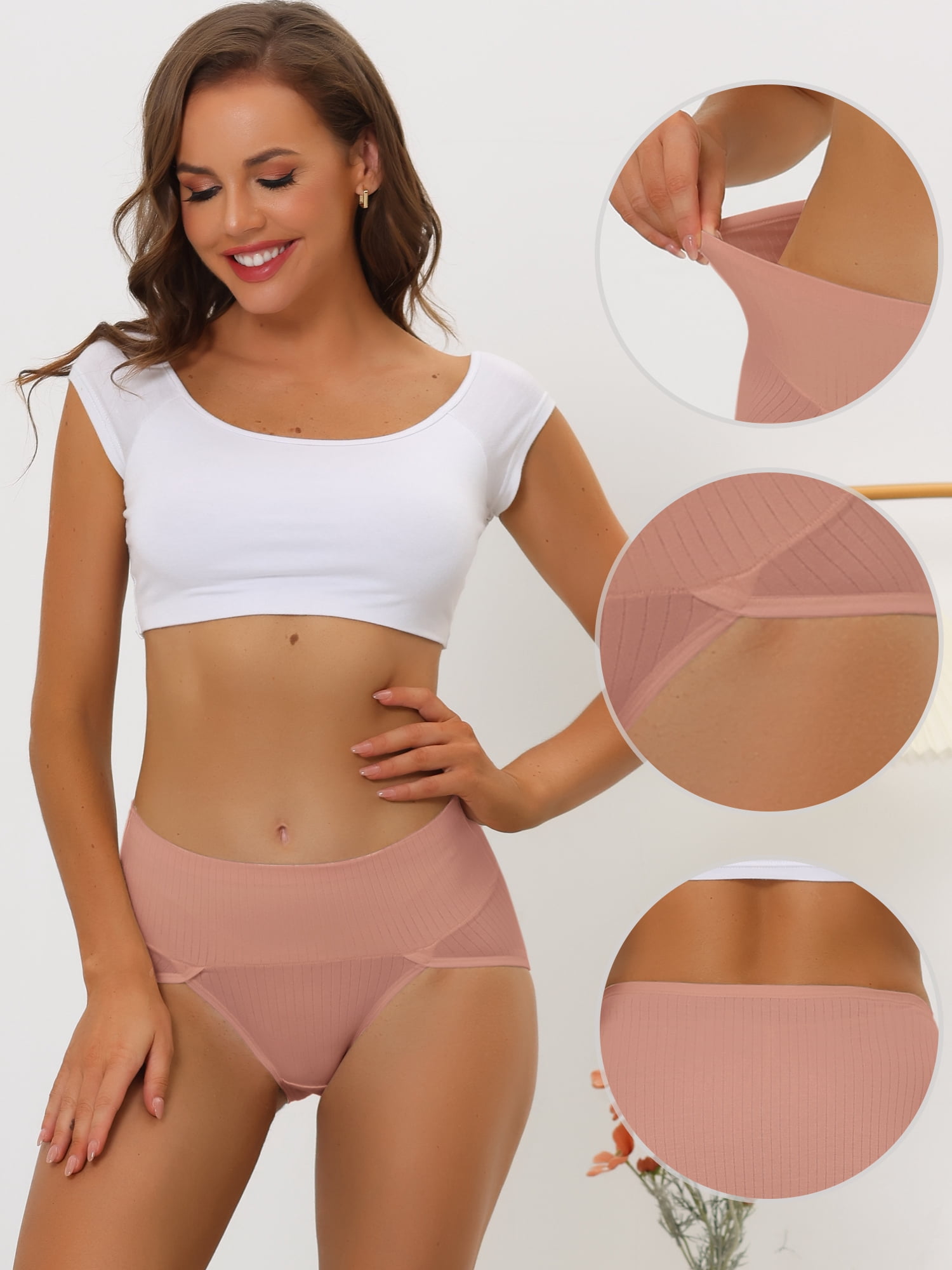 DARING DIVA Women's Ribbed High Leg Underpants Available In Plus Size 3XL Light Red
