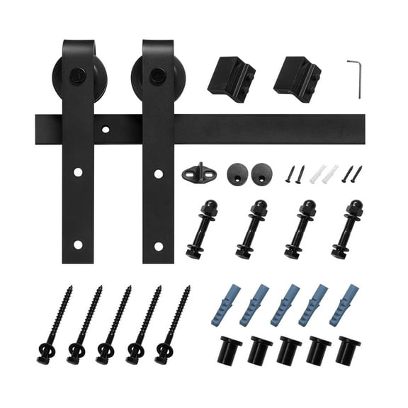 KFFKFF 6FT Sliding Barn Door Hardware Kit, Supports Up to 330 LBS, Fits Doors Up to 36 Inches Wide and 1-3/8 to 1-3/4 Inches Thick, Sturdy Track with J-Style Rollers, Black Finish