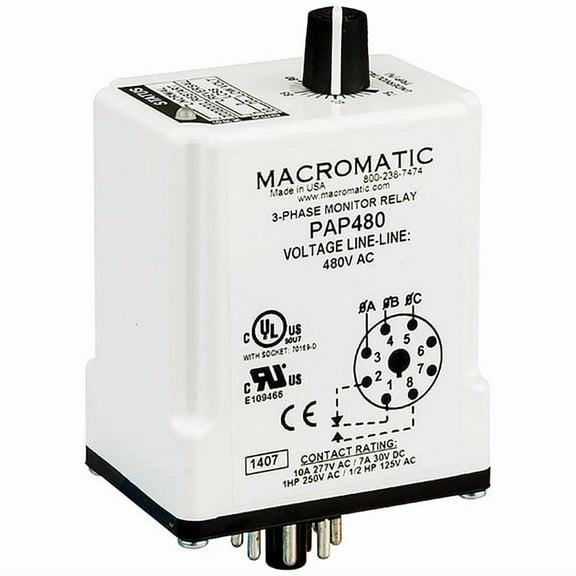 Macromatic 3 Phase Monitor Relay,SPDT,480VAC,8 Pin PAP480