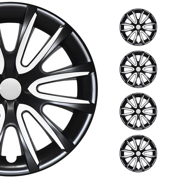 OMAC 15" Set of 4 Pcs Wheel Covers Gloss Black White Hub Caps fit R15 Tire Steel Rim