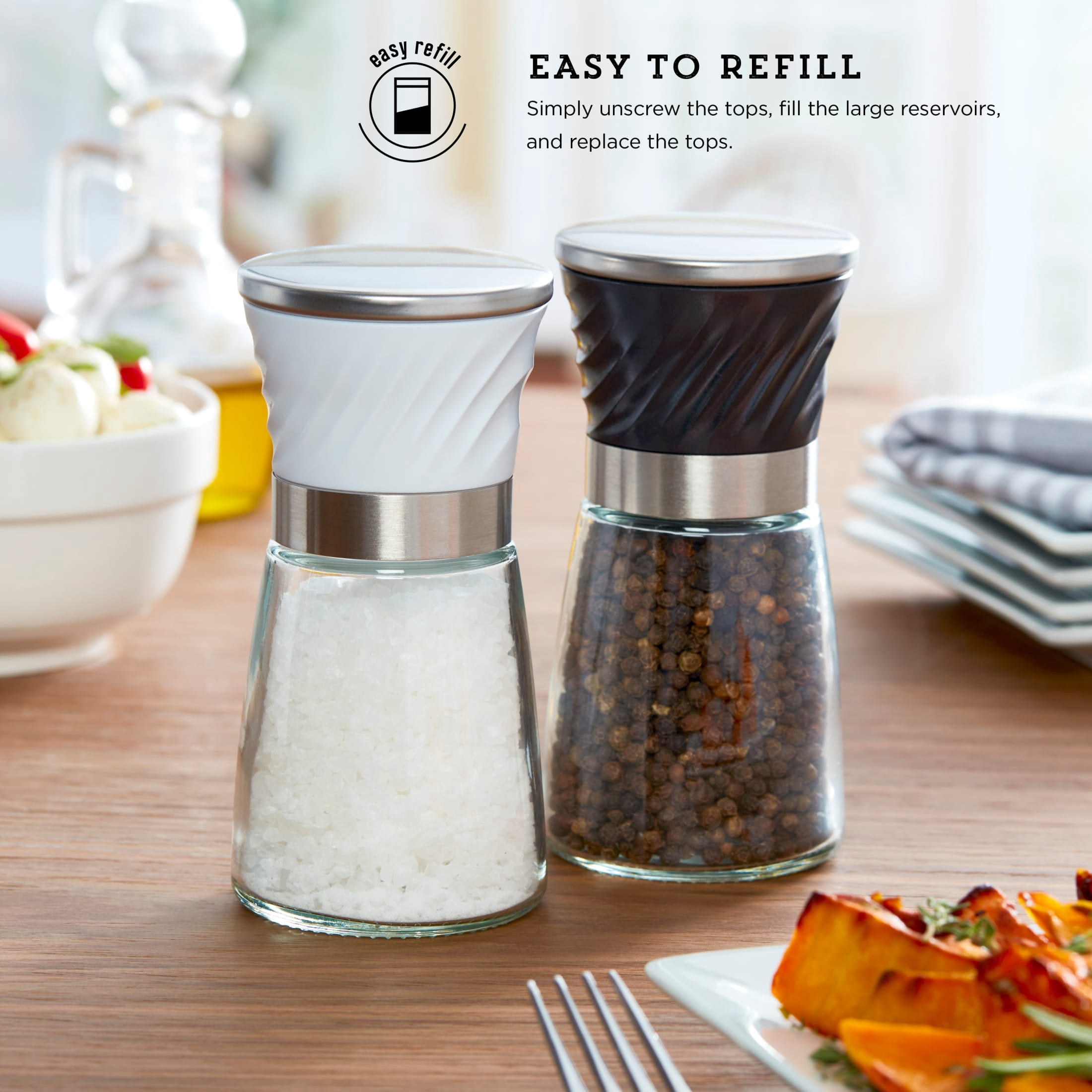 Kamenstein Set of 2 Prefilled Glass Salt and Pepper Grinders
