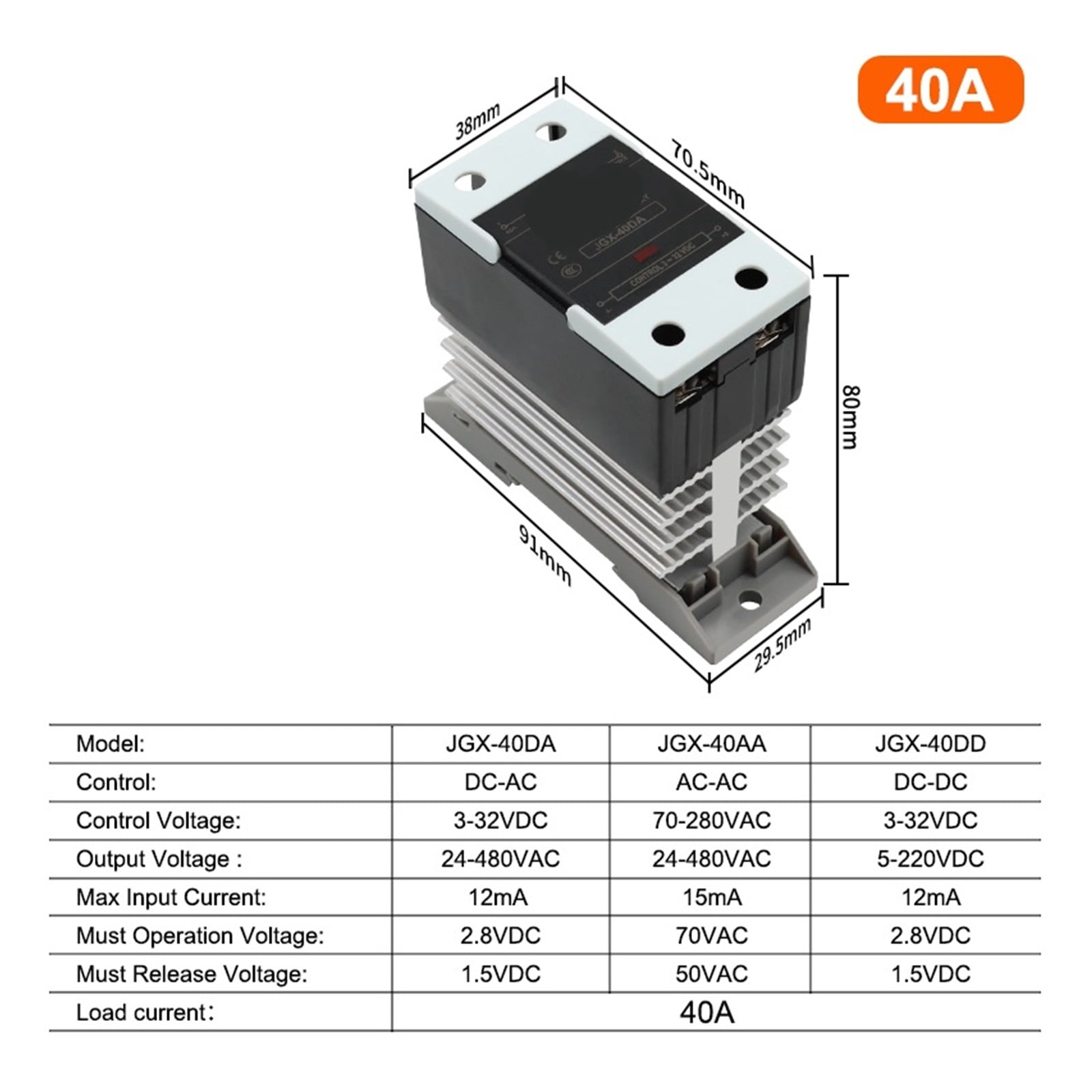 EJYWPSWD Solid State Relay with Aluminum Heat Sink Da Aa Dd 3-32vdc 10a 25a 40a 60a 80a 100a 120a Single Phase Control Ssr Din Rail