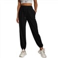 thumbnail image 3 of Pantalones Deportivos Casuales de Cintura Alta para Mujer, Pantalones Elásticos de Puntos. Negro XL, 3 of 10