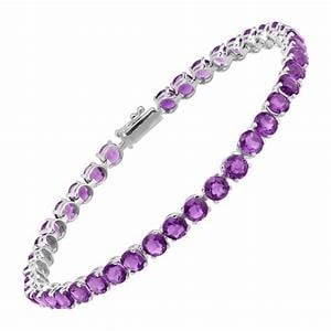 Sterling Silver Bracelet set with Genuine/Real Amethysts with polished Links. 