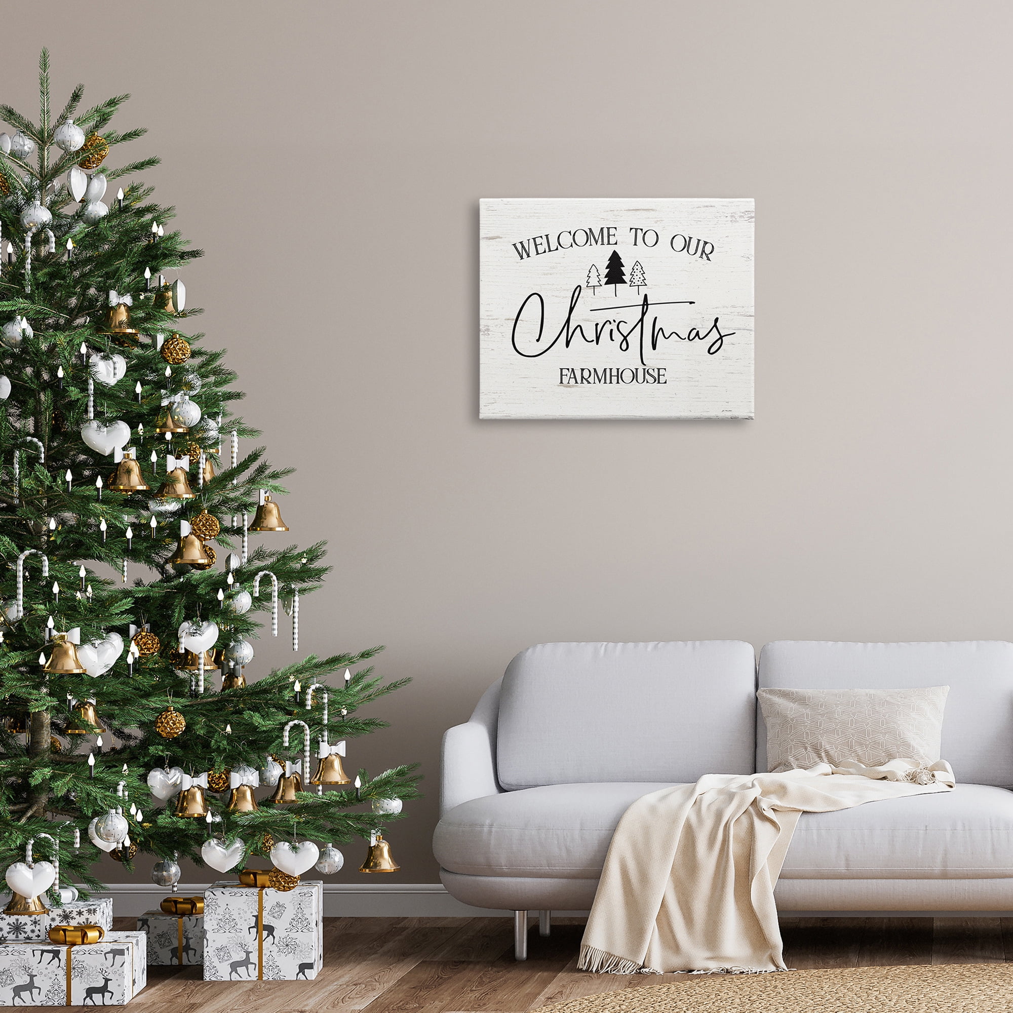 Welcome Christmas Farmhouse Text Rustic Countryside Design Holiday Graphic Art Gallery-Wrapped Canvas Print Wall Art