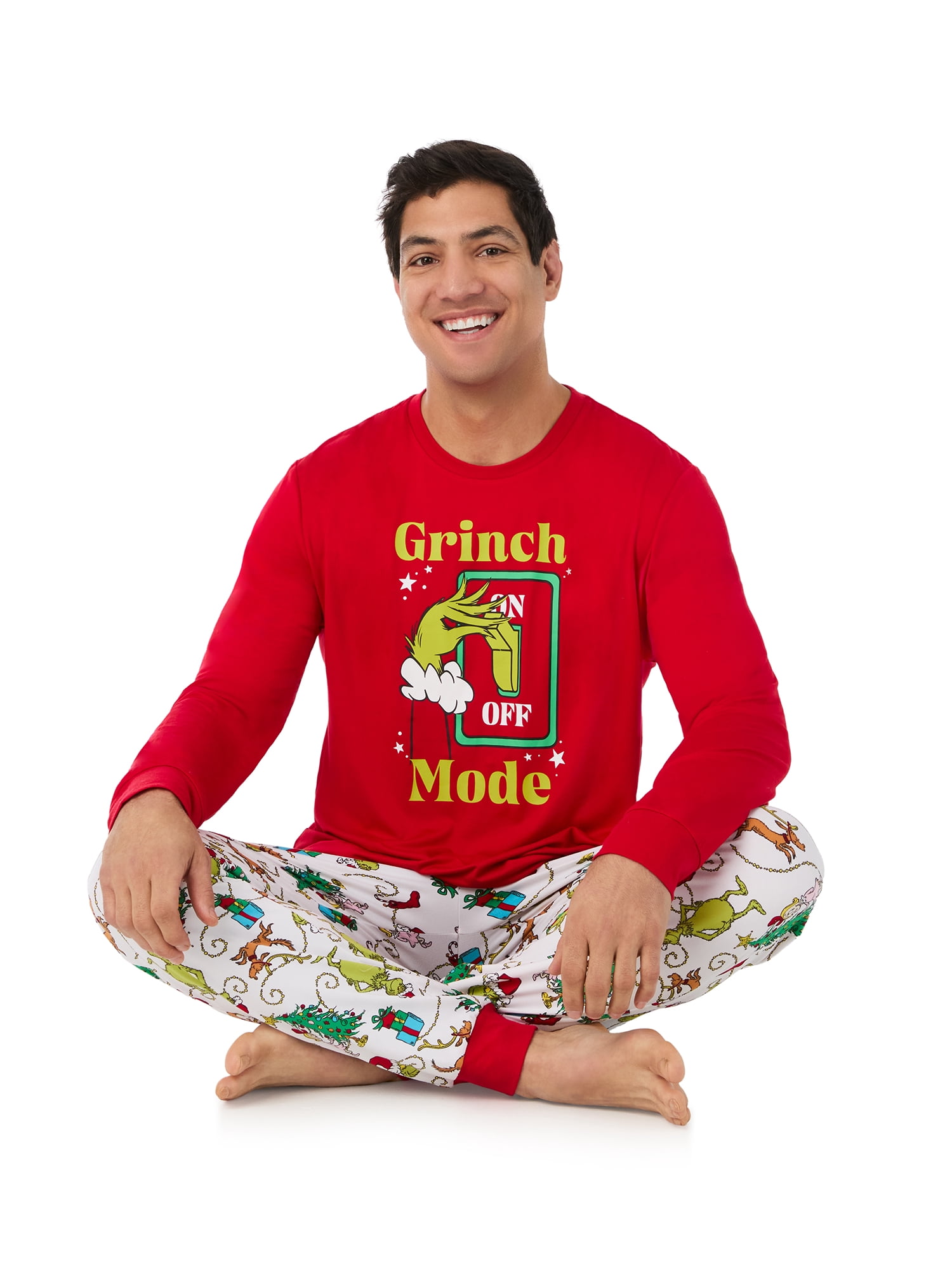 Dr. Seuss Grinch Men's Matching Family Pajamas Top and Pants Set, 2-Piece, Sizes S-3XL
