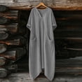thumbnail image 4 of Purcolt Womens Cotton Linen Maxi Dress Summer Oversized V Neck 3/4 Length Sleeve Shirt Dress Comfortable Casual Roll Up Cuffed Beach Dresses with Pockets, 4 of 8