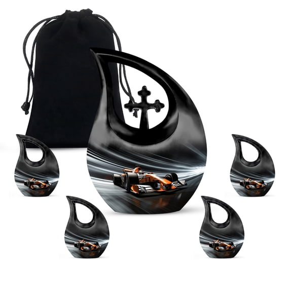 MUKTIVE Car Burial Urns for Adult Male, Black Funeral Urns for Human Ashes Adult Female, Decorative Cremation Urn, Combo Sets Memorial Urn for Ashes for Women, (1 Large 10 ", 4 Keepsake 3 ")