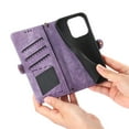 thumbnail image 2 of SaniMore for iPhone 15 Plus (6.7" 2023) Case, PU Leather Embossed Lines with Wrist Strap Zipper Cash Pocket Card Slots Magnetic Flip Stand Full Protective TPU Shell Anti-drop Business Design - Purple, 2 of 14