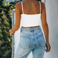 thumbnail image 4 of yunLCZ Women Shirts Women's Sexy Adjustable Spaghetti Strap Double Lined Camisole Tank Yoga Basic Crop Tops Office Shirts White M, 4 of 4