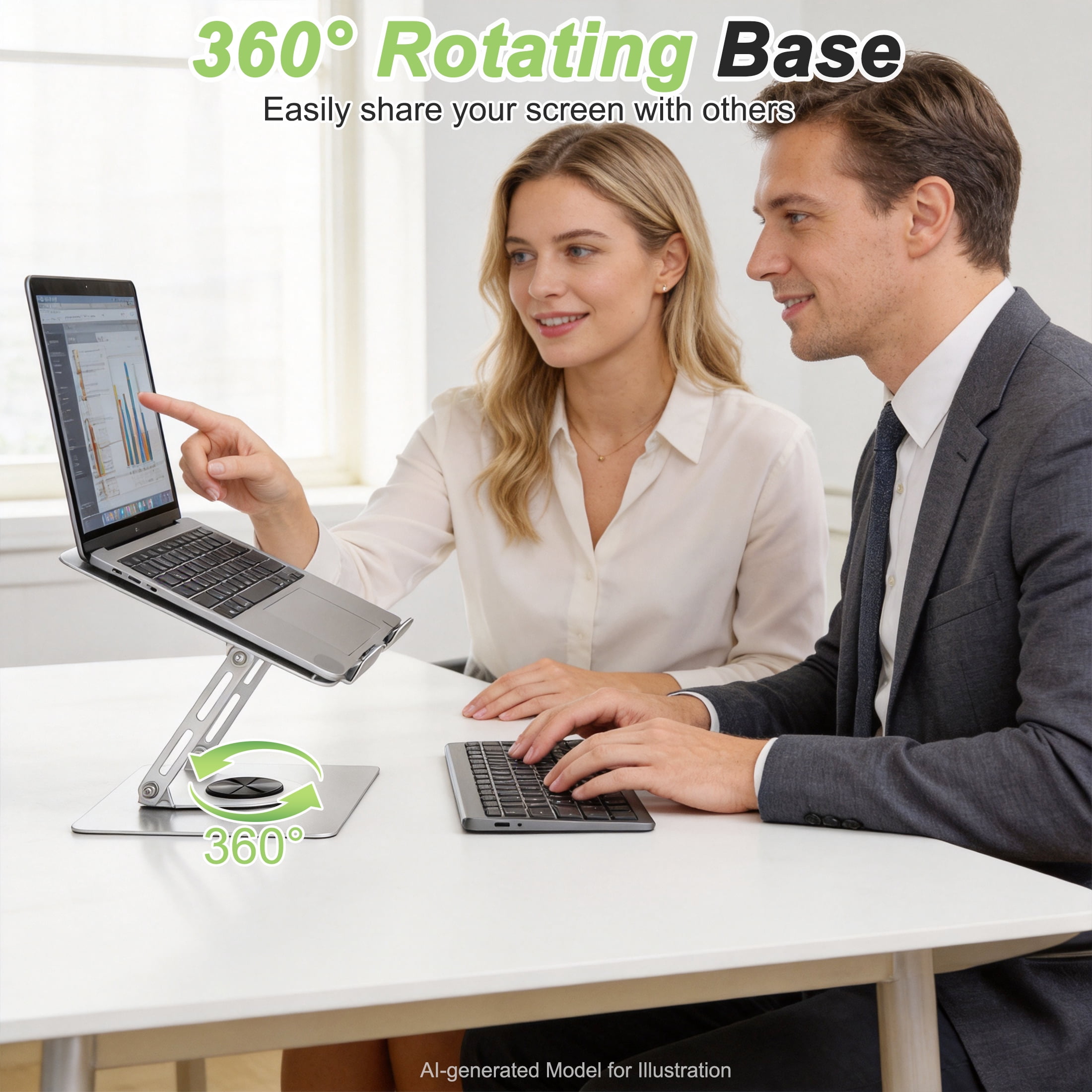 GARITIN 360° Rotating Laptop Stand for Desk, Height Adjustable Metal Ergonomic Laptop Riser with Swivel Base, Foldable Ventilated Computer Stand for Desk Home Office