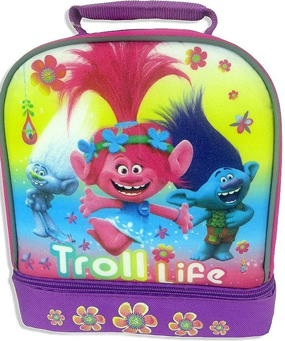 DreamWorks TROLLS DUAL Compartment LUNCH BOX Bag Tote- Poppy Dance Sings  ❤️NEW❤️